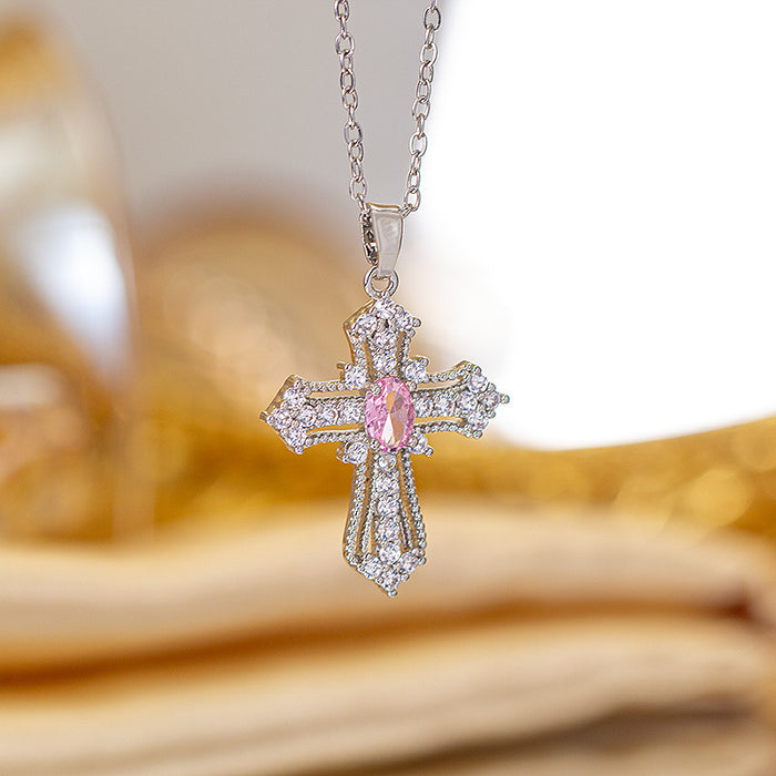 Wholesale Zircon-set cross Titanium steel necklace