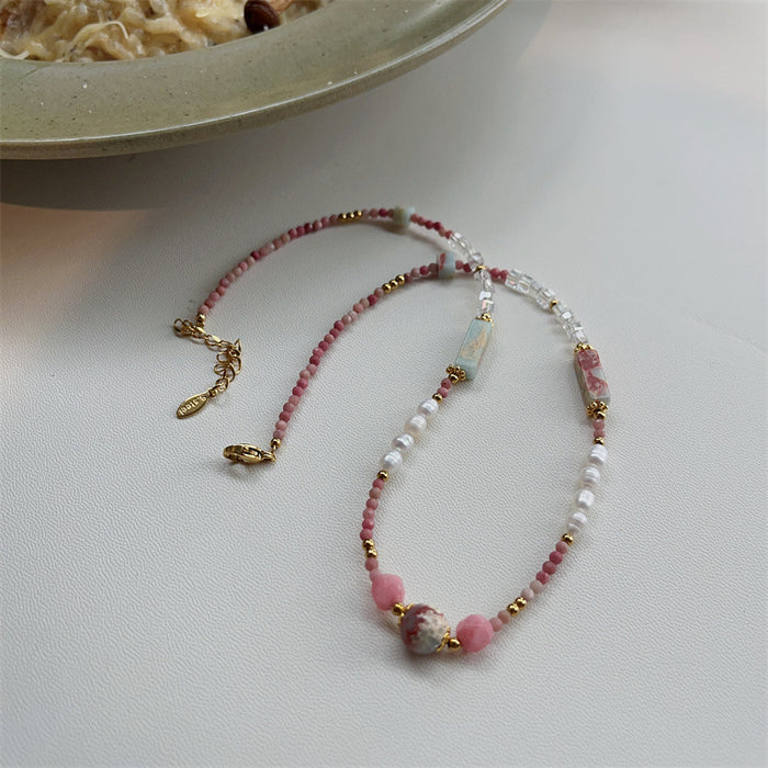 Wholesale Natural stone bead necklace light luxury niche retro red patterned stone layered turquoise high-end necklace