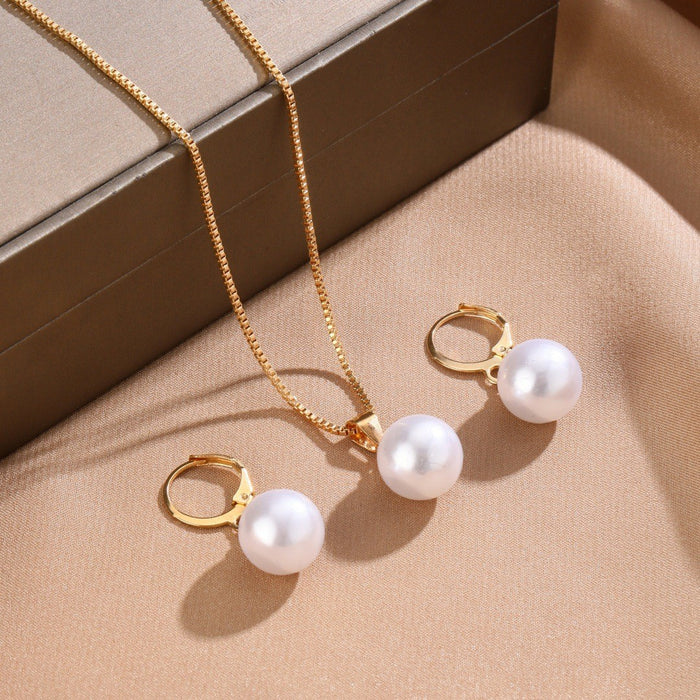Wholesale Alloy Pearl Rhinestone Bridal Jewelry Set - 2 Piece Necklace Earrings MOQ≥2