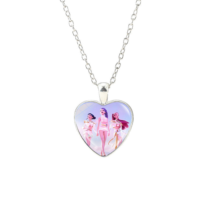 Wholesale Anime Kpop glass heart pendant Necklaces