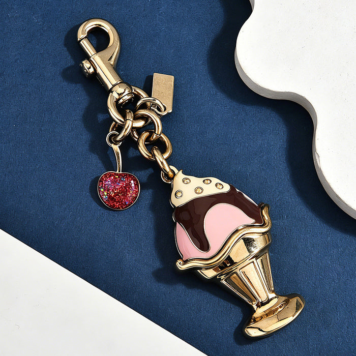 Wholesale 3D Ice Cream Keychain Bag Charm Titanium Steel Gold Tone Cute Dessert Pendant Chic Women S Purse Accessory Gift