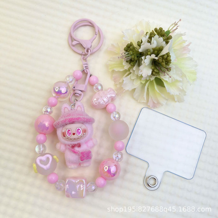 Wholesale Flocked Baseball Cap Colorful Beaded Mobile Phone Chain Keychain Bag Doll Pendant Accessories