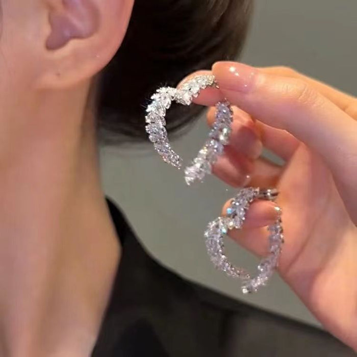 Wholesale Super Flash Zircon Wheat Ear Cross Love Earrings Women's Niche Design Front and Rear Wear Silver Needle Earrings Elegant Light Luxury Earrings