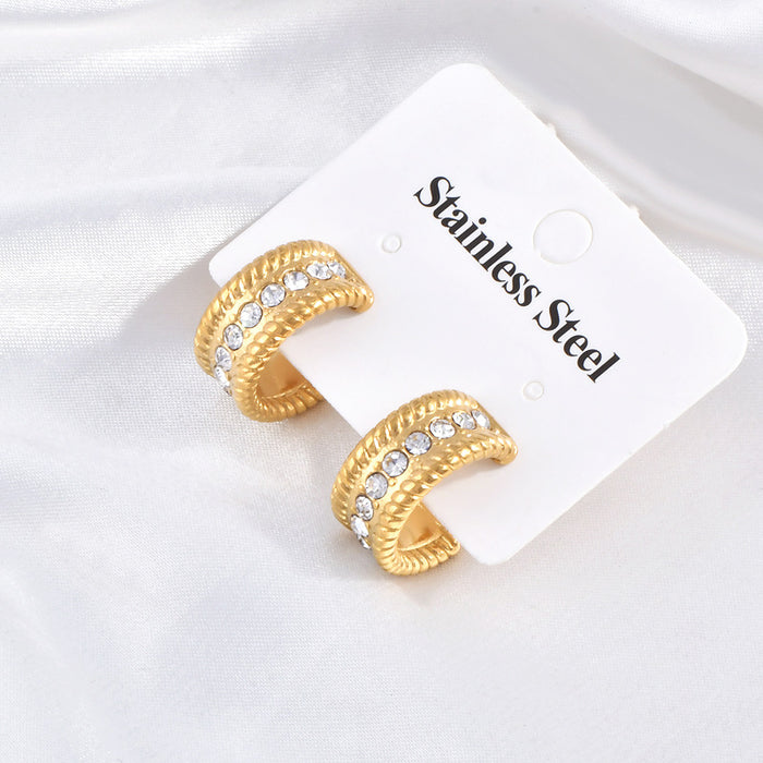 Wholesale  Diamond twisted thread stainless steel geometric earrings  C- shaped earrings for women