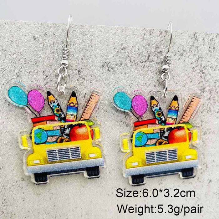 Wholesale Acrylic Teacher' s Day Earrings Rabbit Cat Love Cloud Bookshelf Earrings for Book Lovers