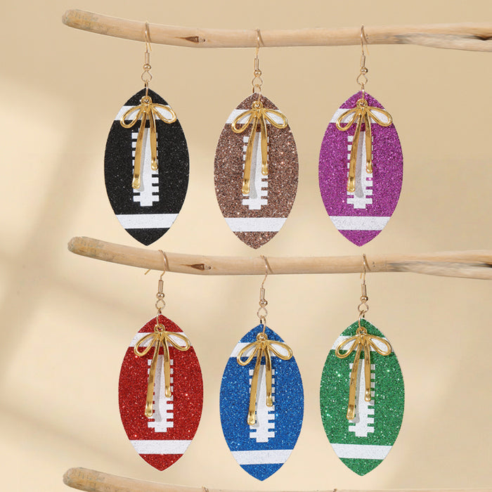 Wholesale Sporty PU leather printed rugby ball earrings