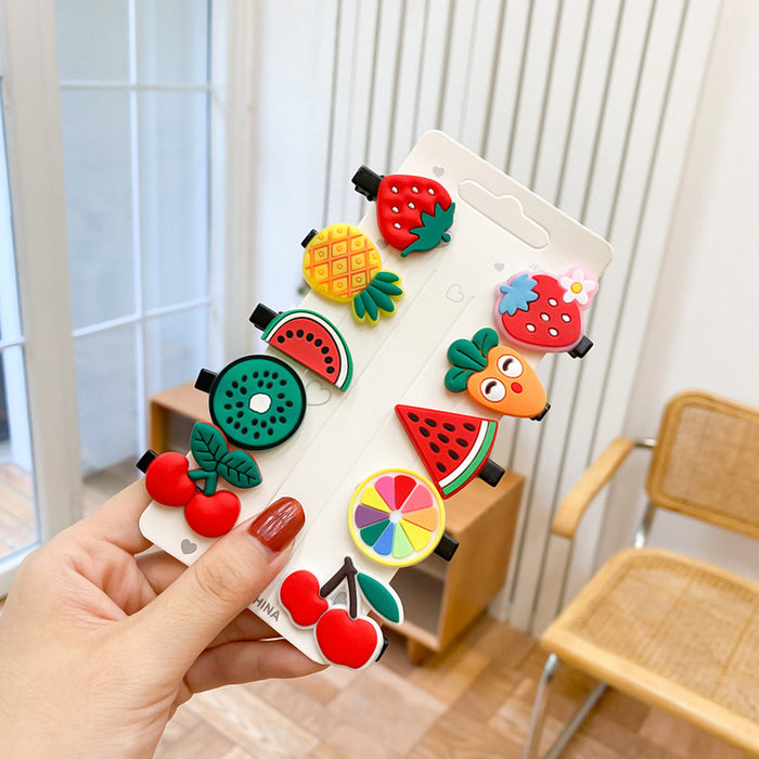 Wholesale 10 pcs soft rubber fruit-themed cute cartoon kids' hair clips