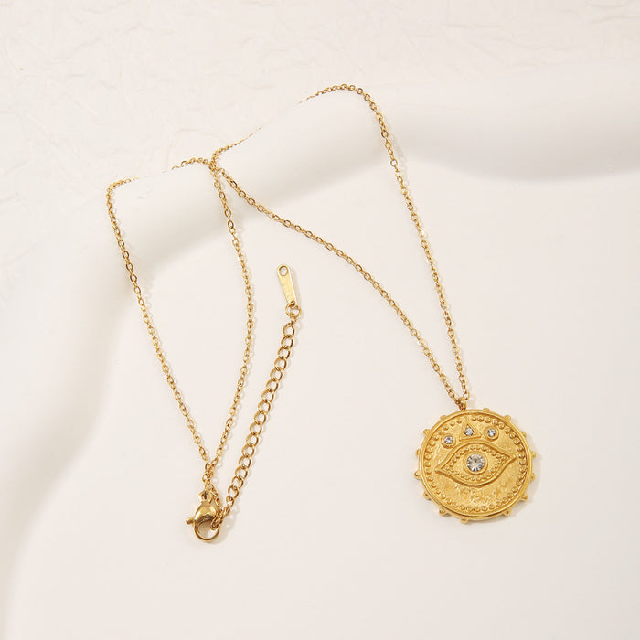Wholesale Classic Fashion Stainless Steel Necklace Devil's Eye Zircon Pendant Color Preserved Electroplating