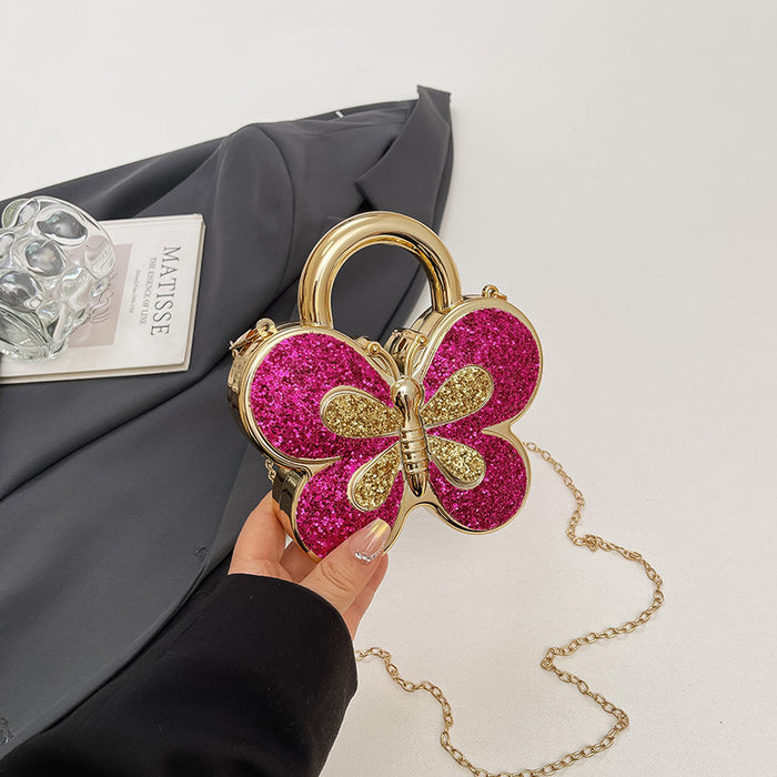 Wholesale Acrylic Butterfly Rhinestone Chain Shoulder Bag Silver Red Fashion Accessory for Resale