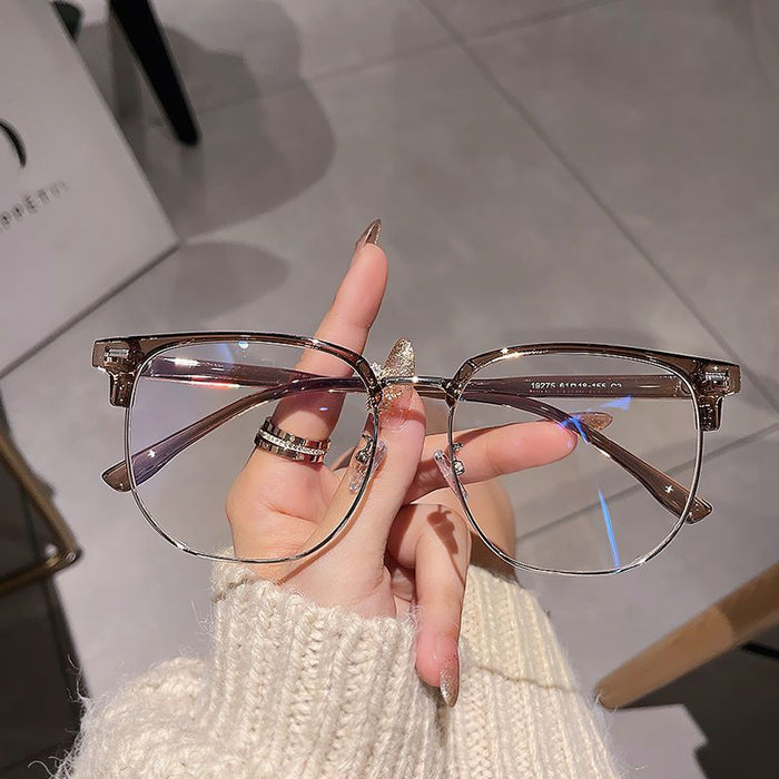 Wholesale Eyeframe, frame, large face, half frame, flat mirror, can be paired with myopia lenses