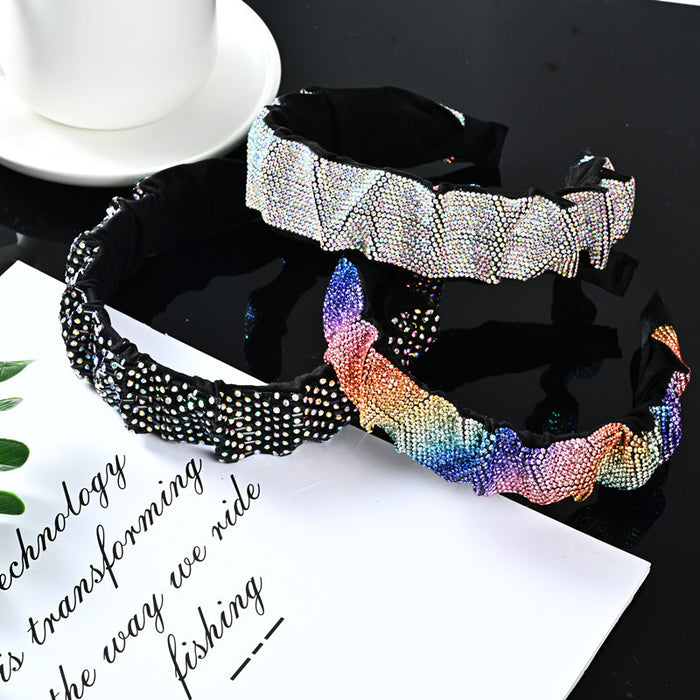 Wholesale Colorful Pleated Diamond Headband Wide Brim Headband JDC-HC-YingT004