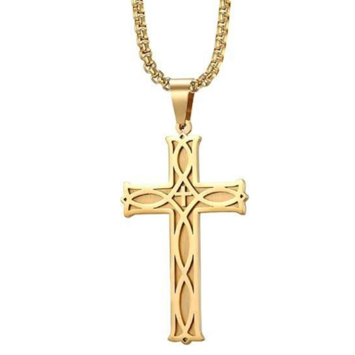 Wholesale Men' s Stainless Steel Celtic Knot Cross Personality All-match Irish Pendant Necklace