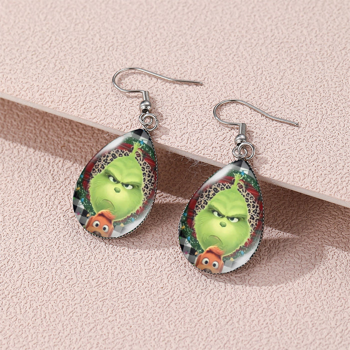 Wholesale Cartoon Christmas Water Drop Alloy Shaped Time Gemstone Earrings JDC-ES-XiangL061