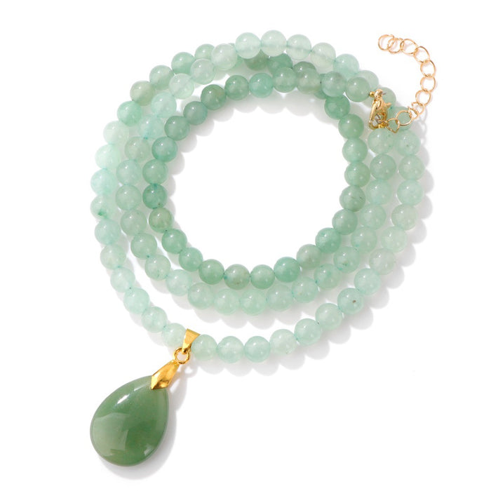 Wholesale 6mm stone bead teardrop pendant long necklace