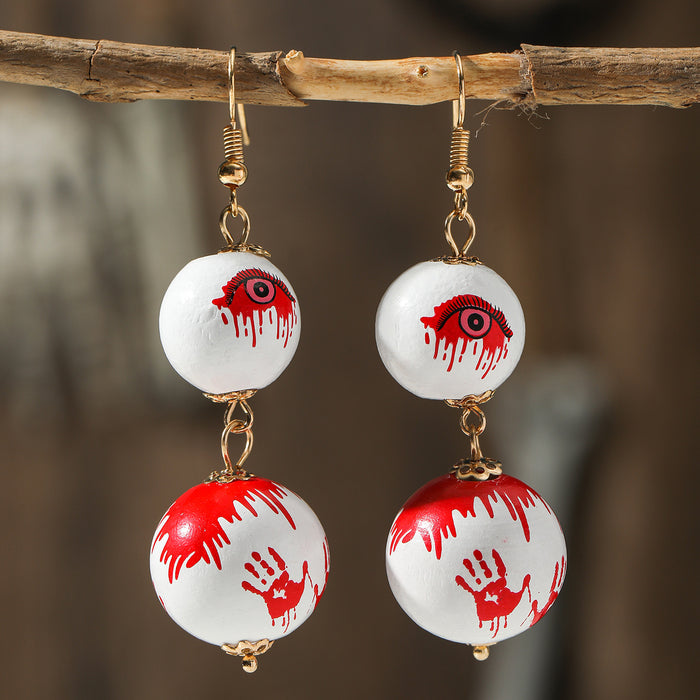 Wholesale Halloween Red Eyes Palm Wood Beads Pendant Earrings JDC-ES-JunJie008