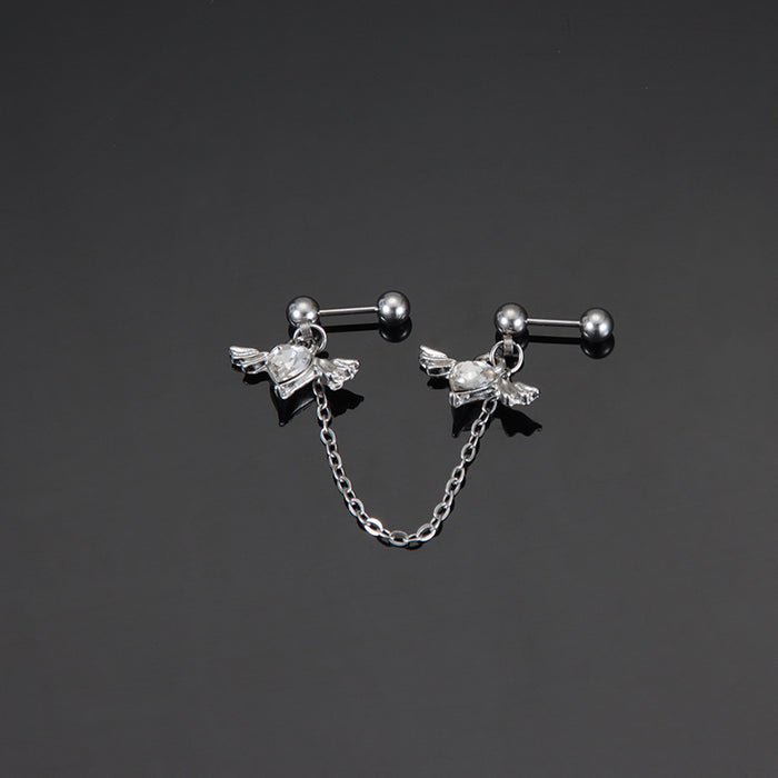 Wholesale Zircon earring chain earrings titanium steel double ear studs with personalized design