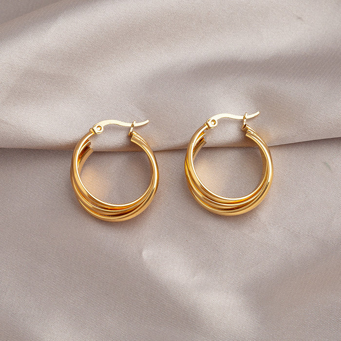 Wholesale Geometric Cross Double-Layer Circle Earrings Popular Earrings