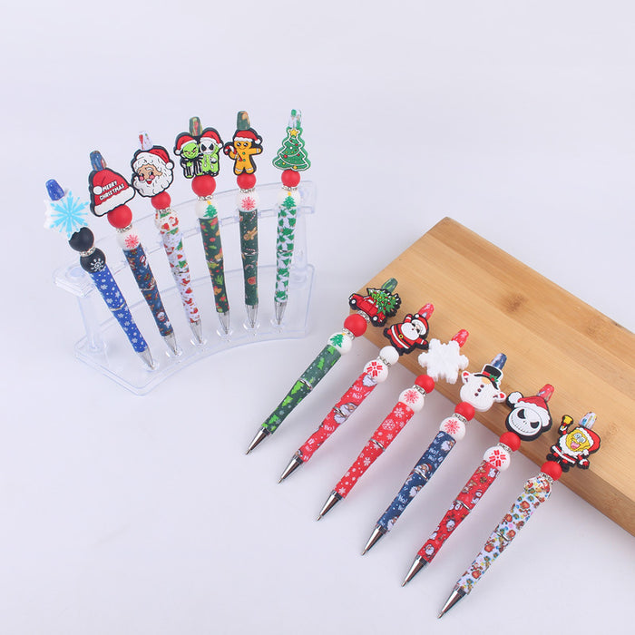 Wholesale Cartoon Christmas Santa Claus Silicone Plastic Bead Pen JDC-PN-GuangTian010