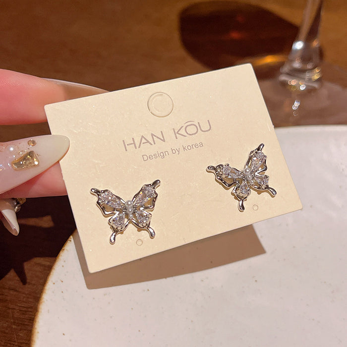 Wholesale Crystal Butterfly Pearl Earrings