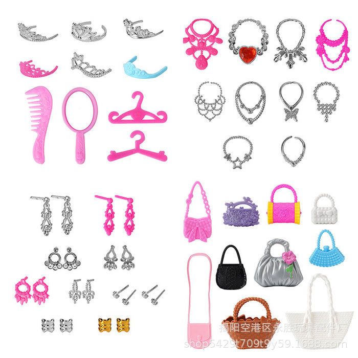 Wholesale Doll dress-up princess doll toy electroplated crown necklace earrings bracelet earrings accessories bag