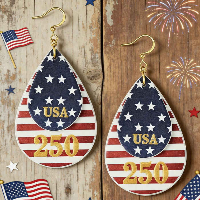 Wholesale Star-Spangled Double-Layer Teardrop Leather Earrings