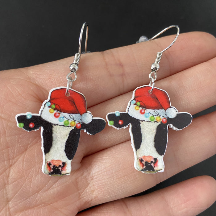 Wholesale Fashion Acrylic Cartoon Christmas Earrings With Reindeer Flamingo And Rainbow Designs Party Wear Jewelry Accessory