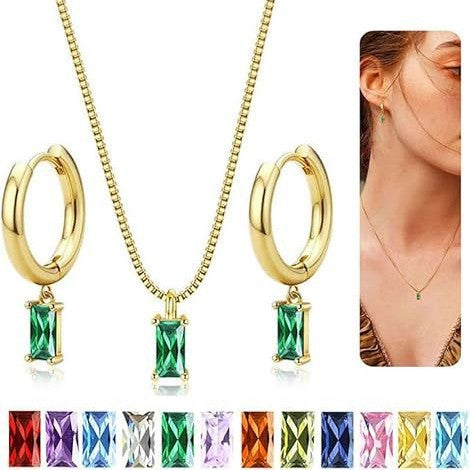 Wholesale Simple retro high-end gold plated earrings with a temperament of green square zirconia earrings