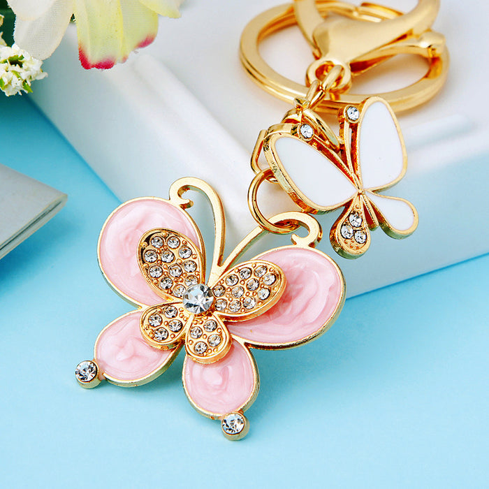 Wholesale Butterfly Car Keychain Pendant Metal Keychain Ring Creative New Diamond Pendant Gift