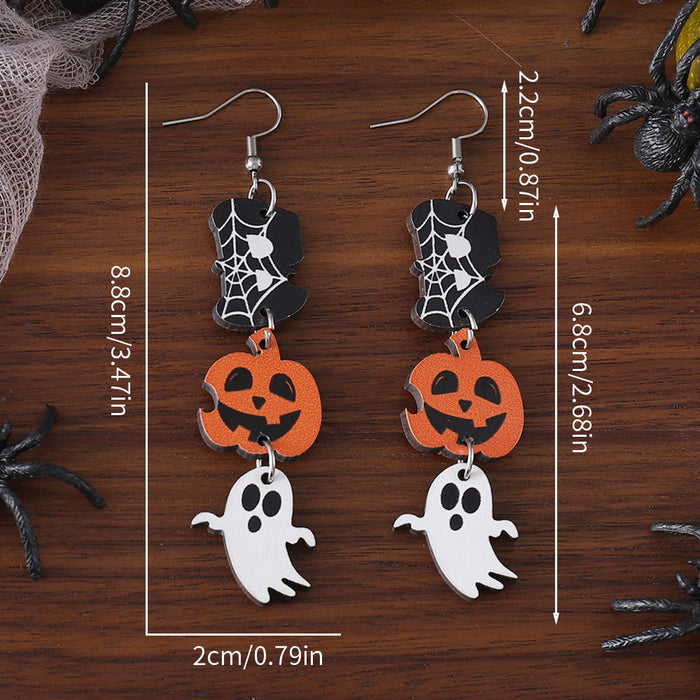 Wholesale  Ghost Pumpkin Ghost Triple ing Pendant Earrings Wooden Gothic Double-sided Earrings