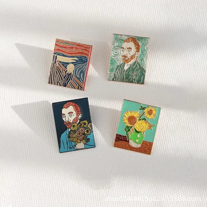 Wholesale Portrait oil painting brooch retro personality creative metal badge brooch decoration