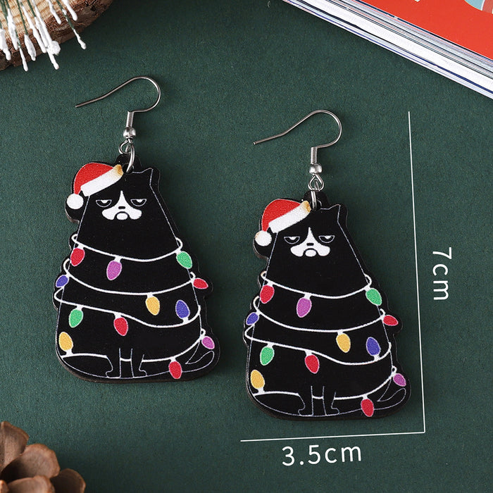 Wholesale  Christmas Lantern Black Cat Pendant Earrings