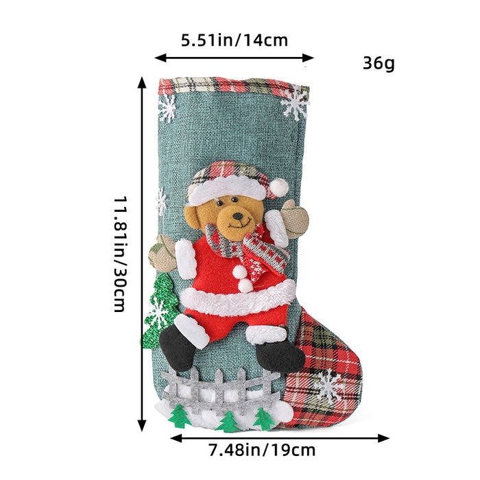 Wholesale  linen Large Christmas Stocking Fence Christmas Gift Bag Christmas Tree Hanging Candy Bag Decorations