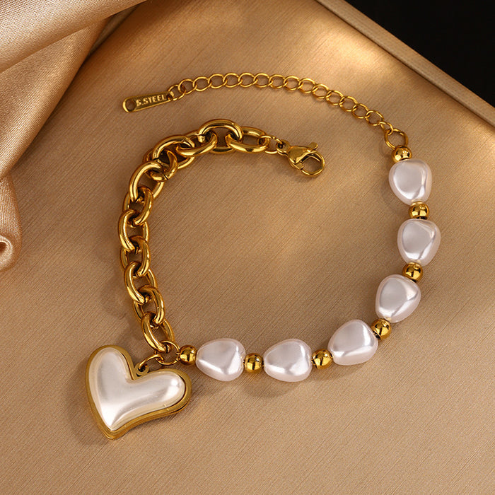 Wholesale Elegant Pearl Love Metal Plated 18K Gold Bracelet JDC-BT-JW001