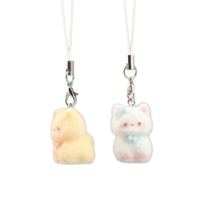 Wholesale Cartoon cute flocked 3D resin cat keychain bag charm