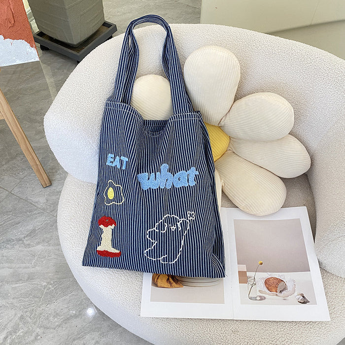 Wholesale Fashionable striped canvas bag, large capacity commuting tote bag, fashionable casual shoulder bag, cloth bag