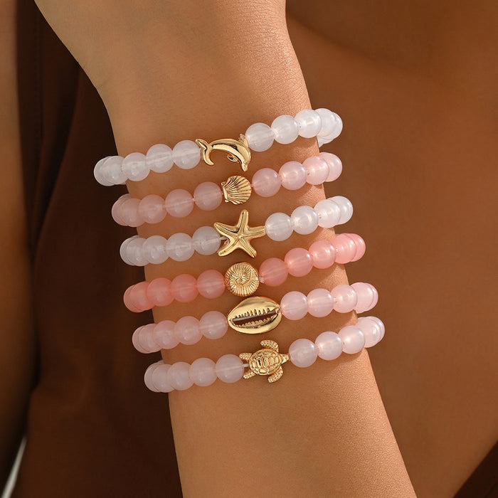 Wholesale Beaded Bracelet Set 5-Piece Heart Design Stackable Bracelets