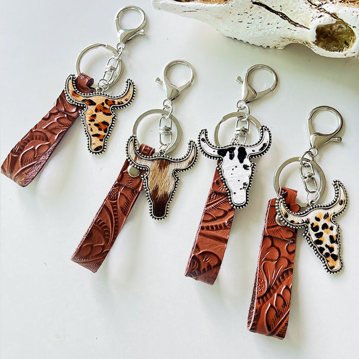 Wholesale 2pcs Western Style Brown Leather Keychain JDC-KC-HeYi019