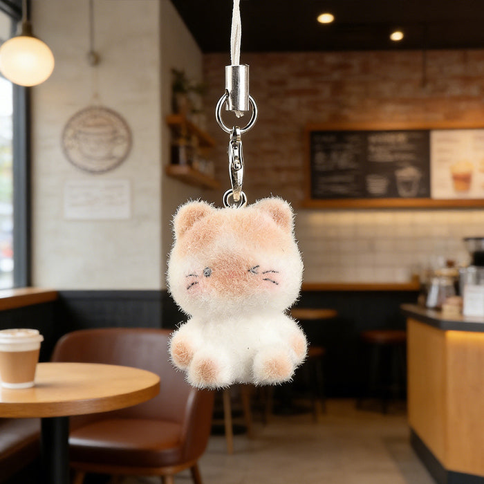 Wholesale Flocked cat pendant resin cartoon keychain