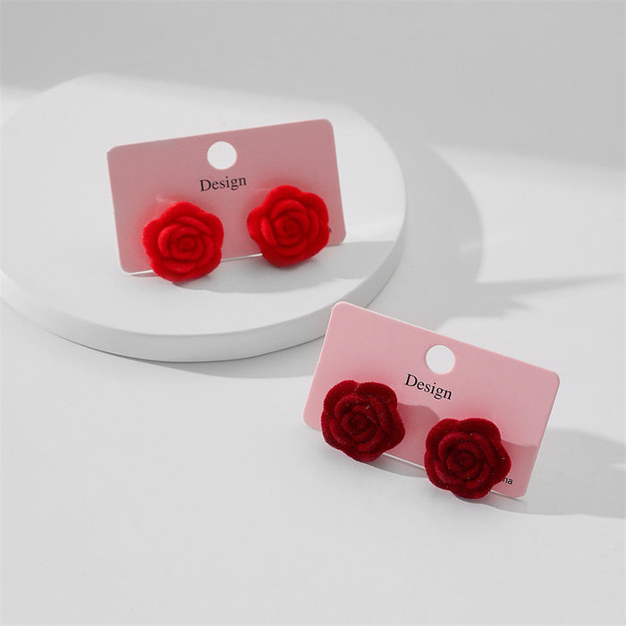 Wholesale Earrings Flocking Vintage Red Rose MOQ≥2 JDC-ES-GuTe030