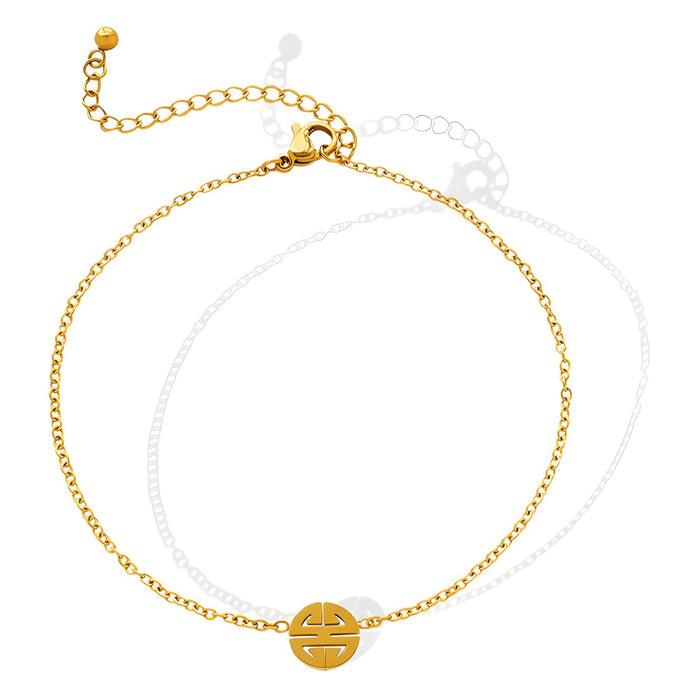 Wholesale Round " Fu"  character anklet titanium steel 18K gold