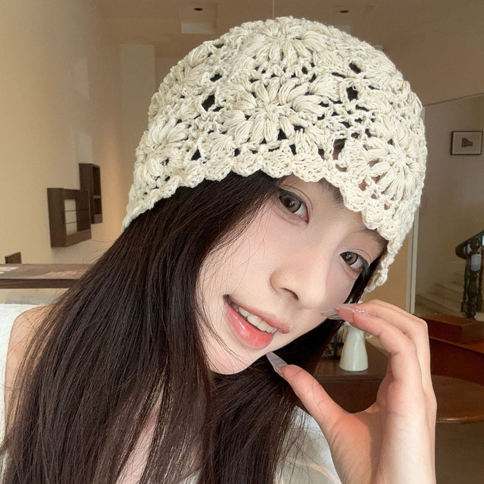 Wholesale New thin hollowed out handmade crochet knitted hat for women, fashionable thin toe cap