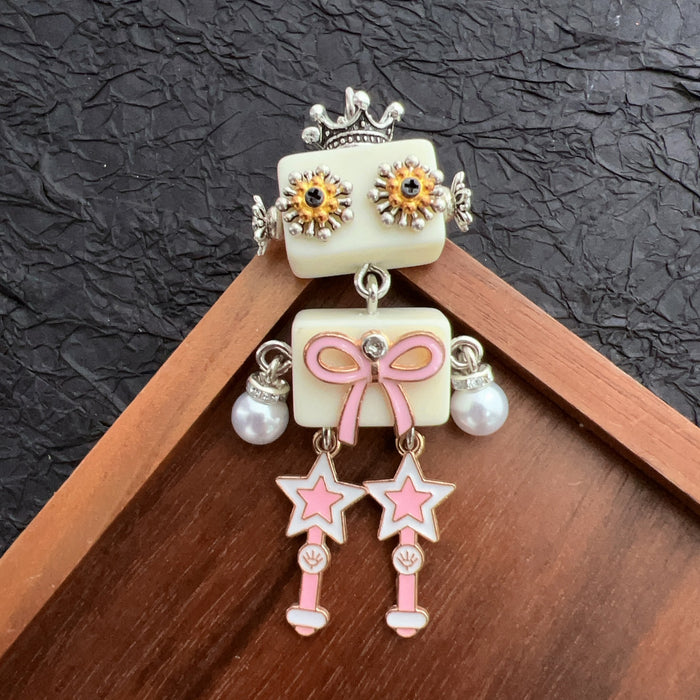 Wholesale Wooden Punk Robot Necklace DIY Accessories Pendants Keychain