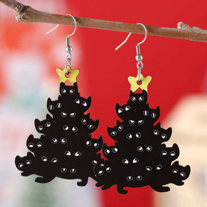 Wholesale  Christmas Lantern Black Cat Pendant Earrings