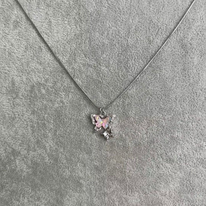 Wholesale Laser iridescent butterfly zircon necklace, light luxury, niche fashion, new accessories