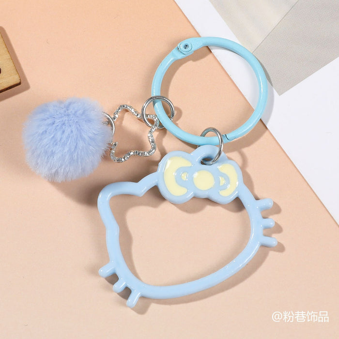 Wholesale Blue Plastic Cat Head Keychain Hollowed Out Cute Bag Charm For Backpack Birthday Gift