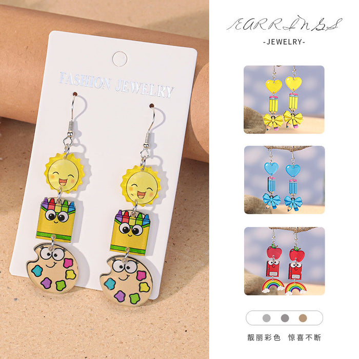 Wholesale Back to school season graduation season pencil bow acrylic earrings female design sense Teacher' s Day element earrings trend