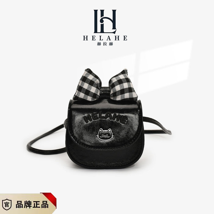 Wholesale Children's bag new cartoon cute coin purse plaid bow earphone crossbody bag