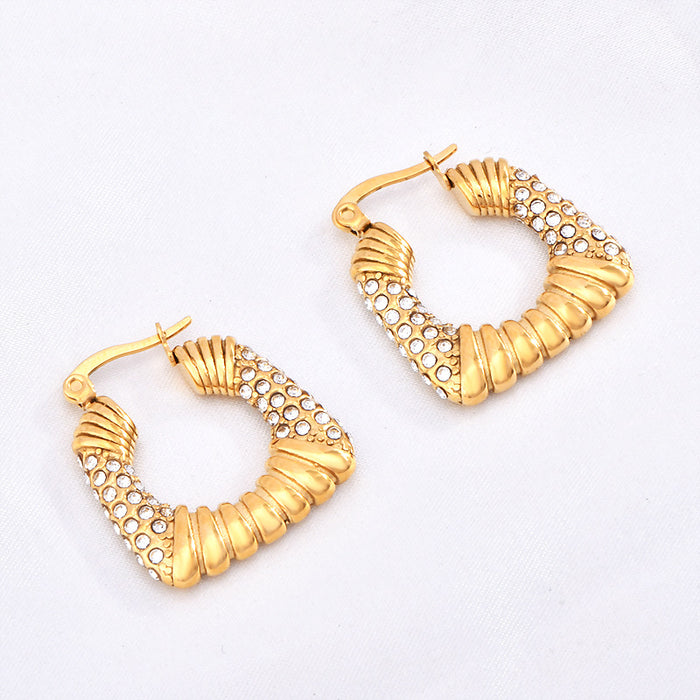Wholesale 18K Gold Stainless Steel Cubic Zirconia Jewelry Geometric Trapezoid Earrings