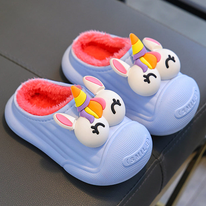 Wholesale Winter Children's Cotton Slippers for Boys and Girls Warm Plus Velvet Waterproof Cute Small and Medium Children Non-slip Baby JDC-SP-Langd003