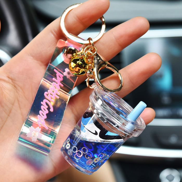 Wholesale Acrylic Quicksand Milk Tea Cup Keychain